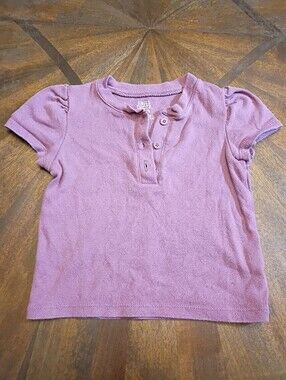 Falls Creek Kids Toddler Girls Purple Pointelle Puff Sleeve Henley Top 24M
